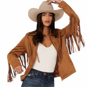 FORNIA WESTERN FAUX SUEDE STRETCH  FRINGE JACKET NWOT